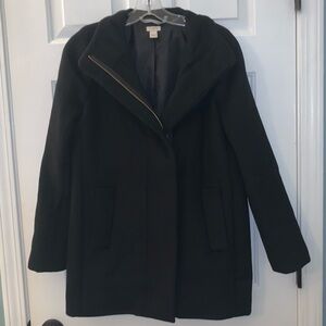 J. Crew Black Button Neck City Cocoon Wool Coat